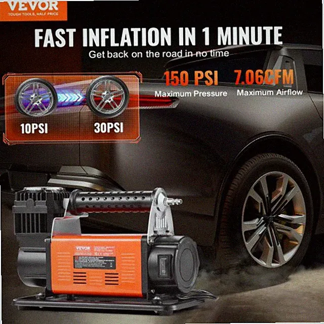 12V Portable Tire Inflator 706CFM Heavy Duty Air Compressor 150PSI