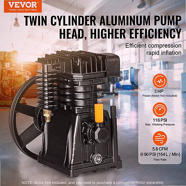 Air Compressor Pump Head 3HP 5.8CFM @ 90PSI Twin Cylinder Piston Pump Head