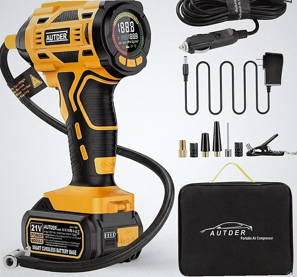 Cordless Tire Inflator, 180PSI Portable Air Compressor with 21V Rechargeable Bat