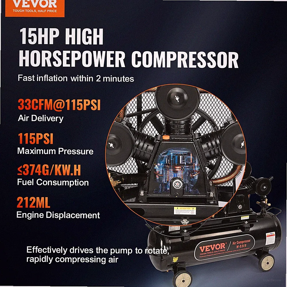 VEVOR 15HP Gas Powered Air Compressor, 30 Gallon Horizontal Air Compressor Tank